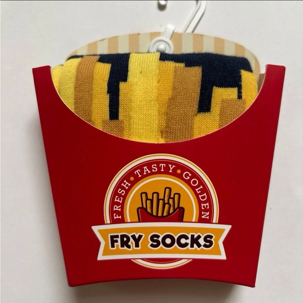 Fry Socks Unisex Yellow Black Novelty Crew Socks 8-12 NWT